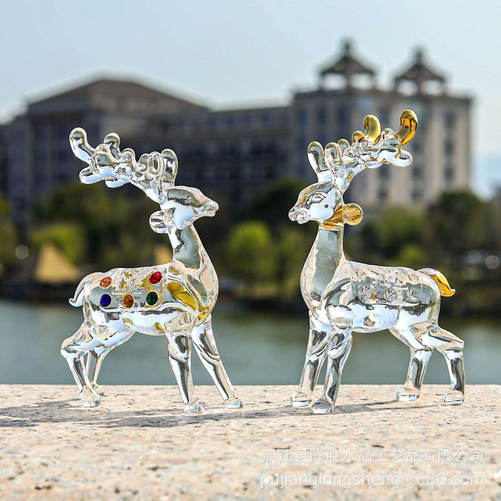 轻奢欧式ings风格圣诞节麋鹿鎏金镶钻羚羊卧室客厅玄关水晶摆件