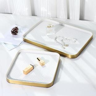 简约皮革编织长方形收纳托盘家用酒店化妆桌台面饰品珠宝置物托盘