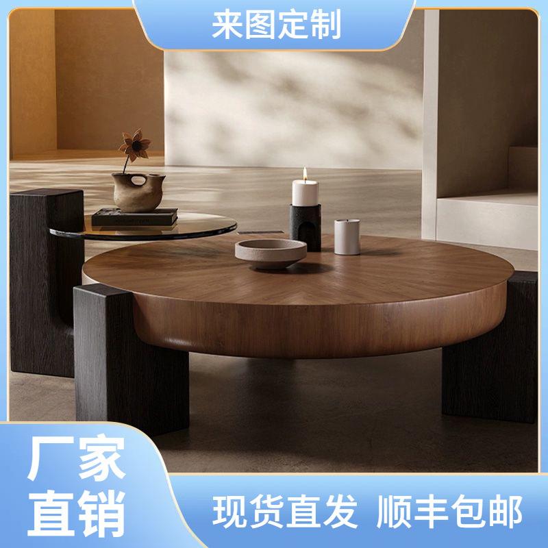 客厅意式高级极简仿实木设计轻奢茶几组合圆形古风小户型茶桌家用
