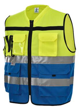安大叔JJ-A579多功能反光背心 黄拼彩蓝 3M反光材料涤纶网布面料