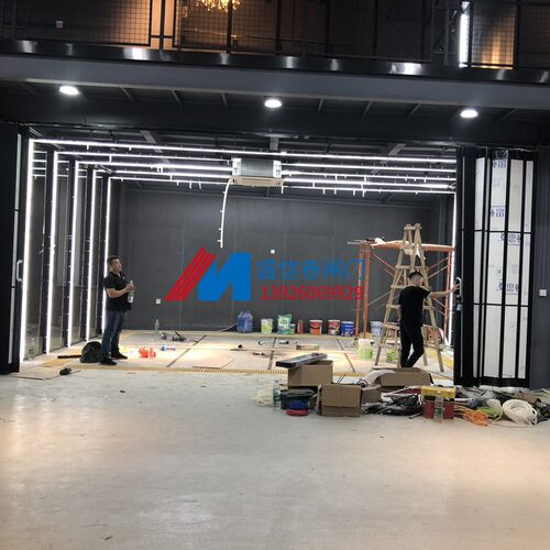 推拉门玻璃隔断门洗车车间铝合金透明折叠门商铺办公门无下轨PVC