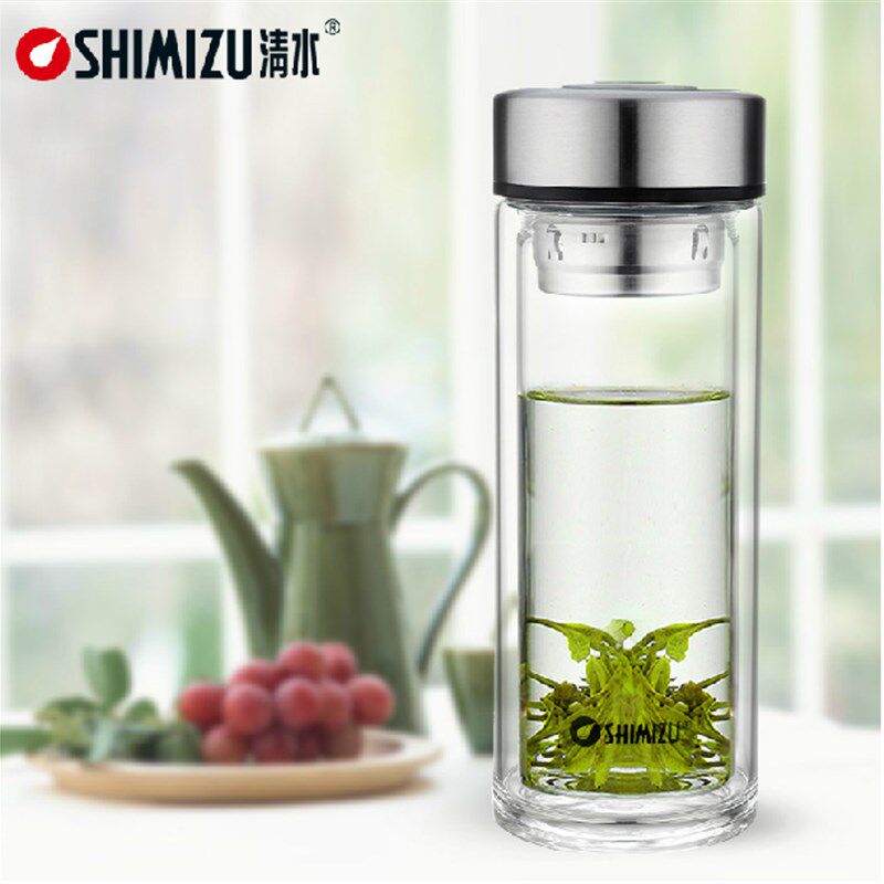 双层玻璃杯子带盖透明办公过滤茶杯便大容量家用水杯450ml