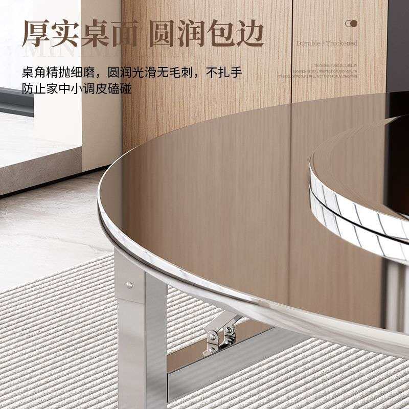 特厚304不锈钢餐桌圆桌折叠桌家用商用出租房户外烧烤吃饭圆桌子