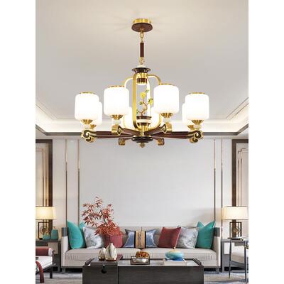 新中式全铜实木吊灯客厅灯2022年新款大气家用中国风餐厅灯具6955