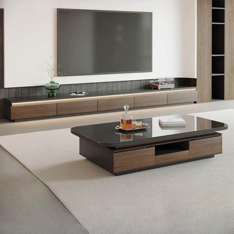 电视柜茶几组合套装现代简约钢化玻璃客厅小户型落地柜实木储物柜