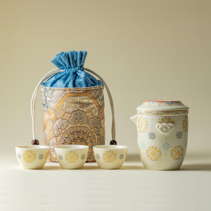 看见宝相花旅行茶具套装便携式一壶三杯快客杯车载户外露营泡茶器