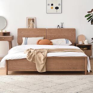 北欧全实木床现代简约双人床1.8米轻奢白蜡木1.5m气压高箱储物床