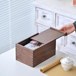 黑胡桃木盒子全实木木制收纳盒榫卯结构抽拉盖推拉盖木盒储物