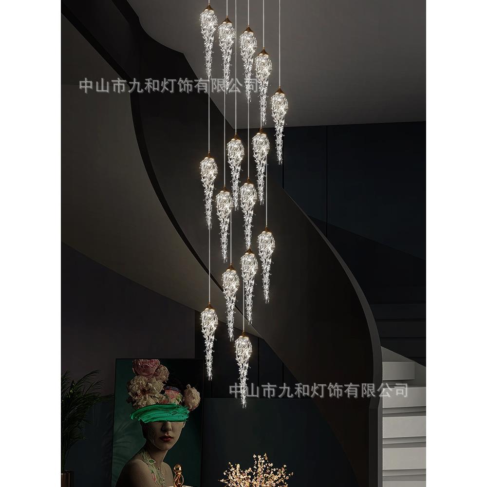 水晶吊灯简约现代设计师创意清光笼子复式楼客厅灯轻奢别墅楼梯灯