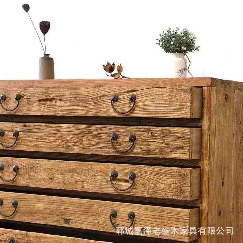 老榆木餐边柜家用玄关五斗柜复古客厅落地式收纳柜玄关储物柜多层