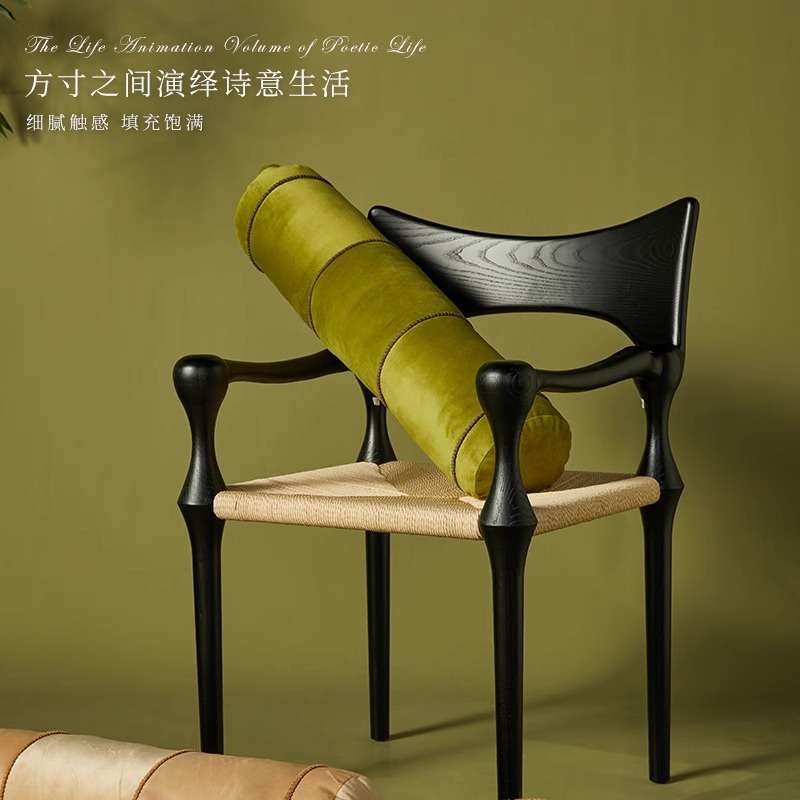 新中式圆形长条抱枕家用绿色中国风床头靠背垫客厅沙发靠枕扶手枕