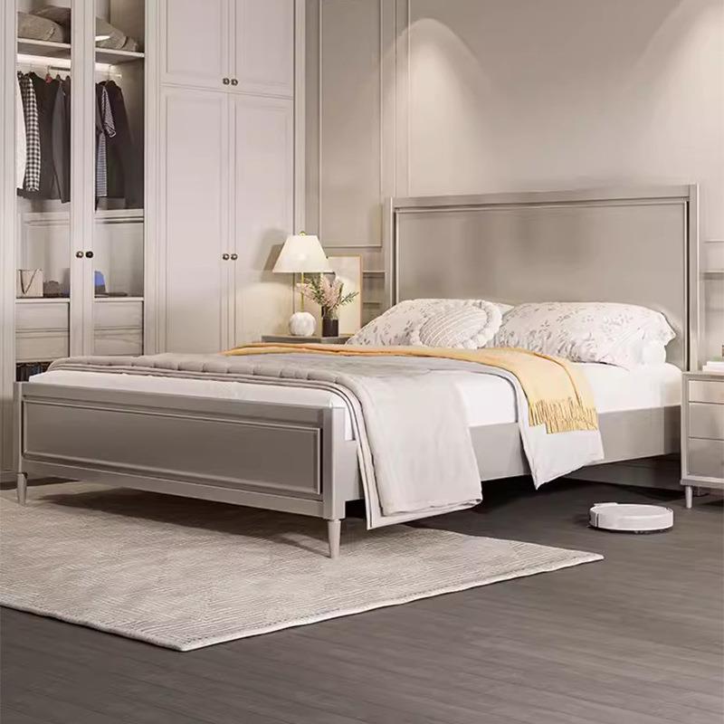 美式实木床现代简约大床主卧香槟银法式轻奢床双人大床1.8m主卧床