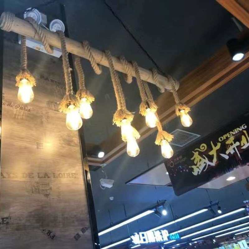 吊灯麻绳LED餐厅灯具商店橱窗灯饰复古LED时尚竹筒灯手工艺术灯