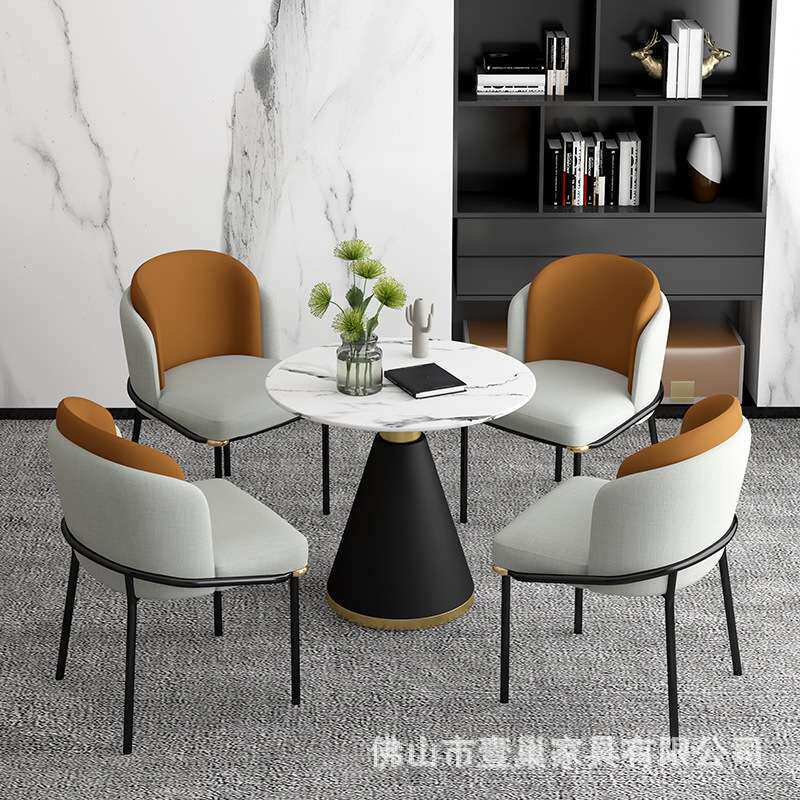 轻奢现代4S店售楼处接待会客洽谈桌休闲咖啡厅大理石洽谈桌椅组合