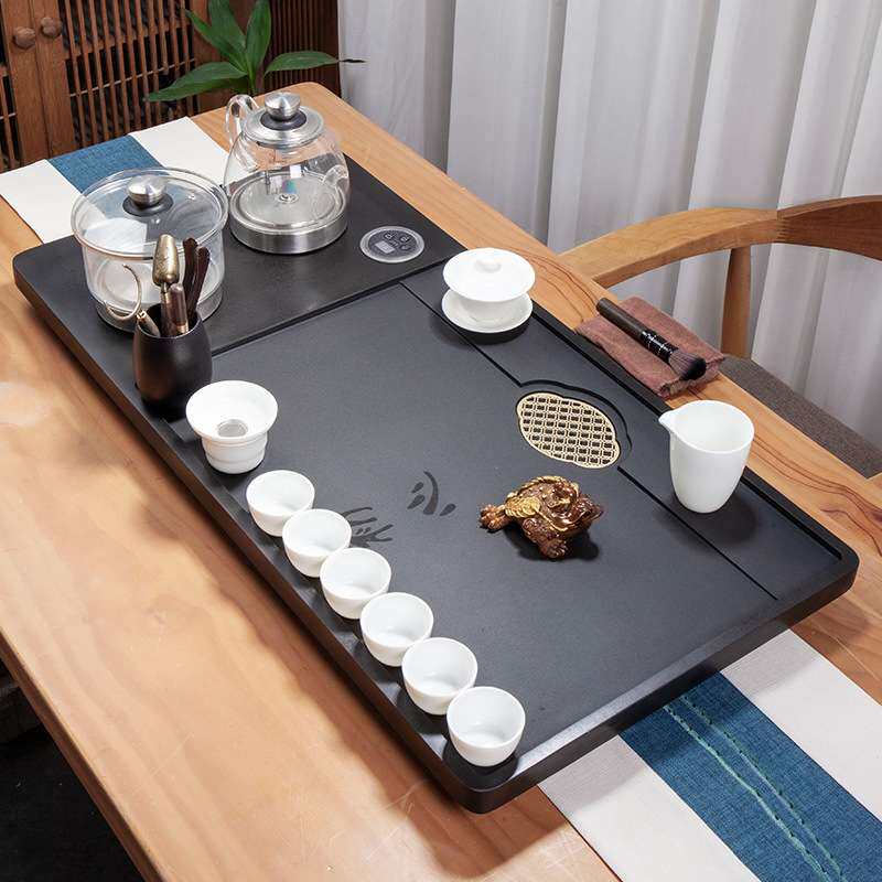 整块乌金石茶盘茶具套装家用全自动一体烧水壶茶台功夫天然石茶盘