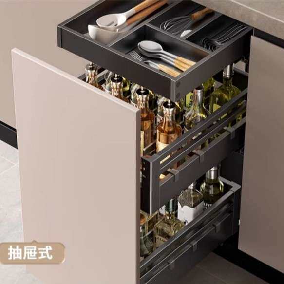 调料调味拉篮厨房橱柜双层抽屉式铝合金碗篮厨柜调味篮调味架