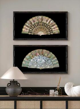 法式中国风宫廷古典西洋扇子挂画新中式复古客厅卧室装饰画A333