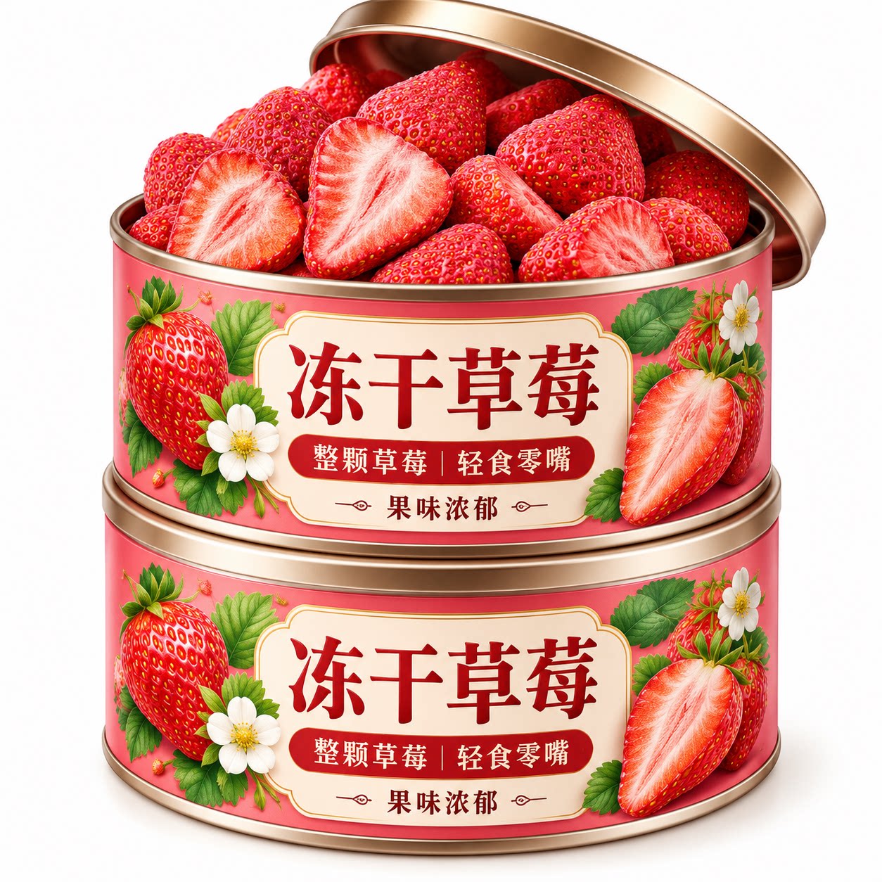 冻干草莓脆水果干独立包装罐装雪