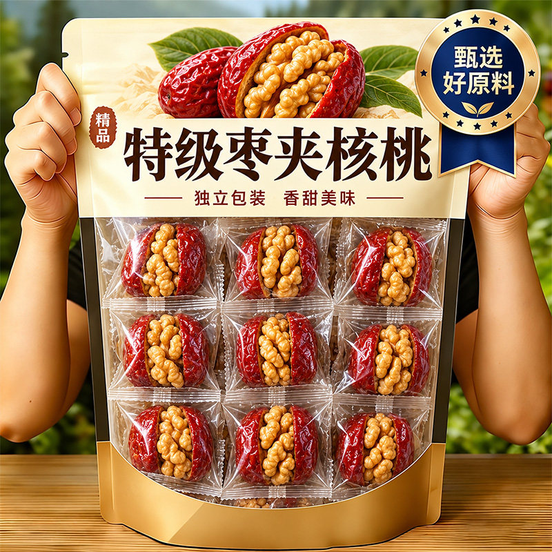 枣夹核桃仁独立小包装新疆特产灰枣红枣官方旗舰店零食无核孕妇