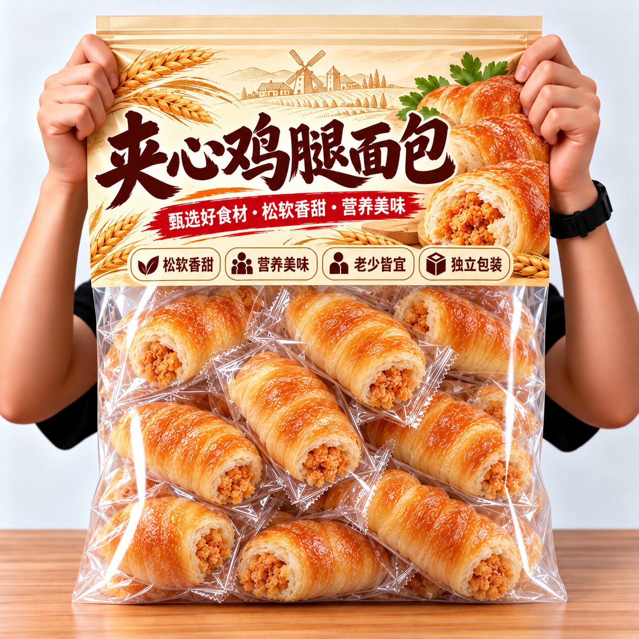 怀旧老式鸡腿面包豆沙火腿肉松
