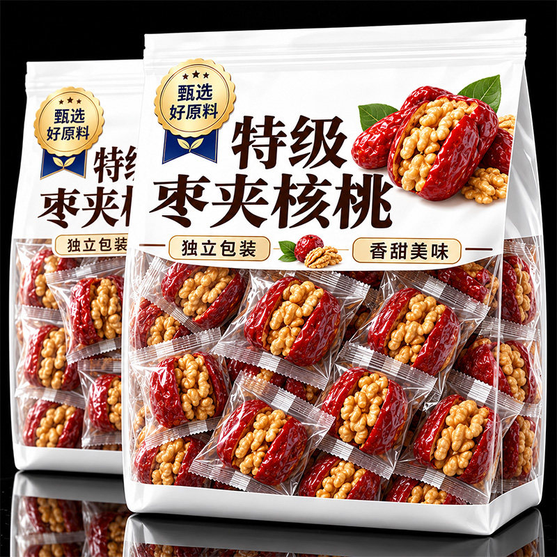 枣夹核桃仁独立小包装新疆特产灰枣红枣官方旗舰店零食无核孕妇