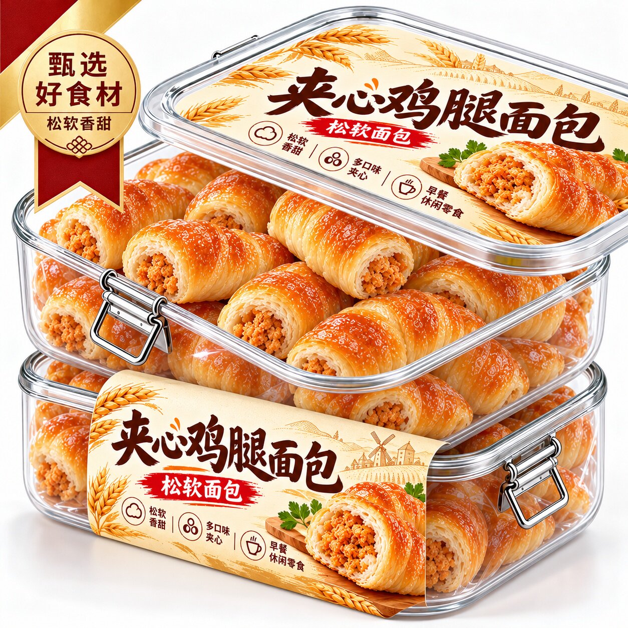 怀旧老式鸡腿面包豆沙火腿肉松