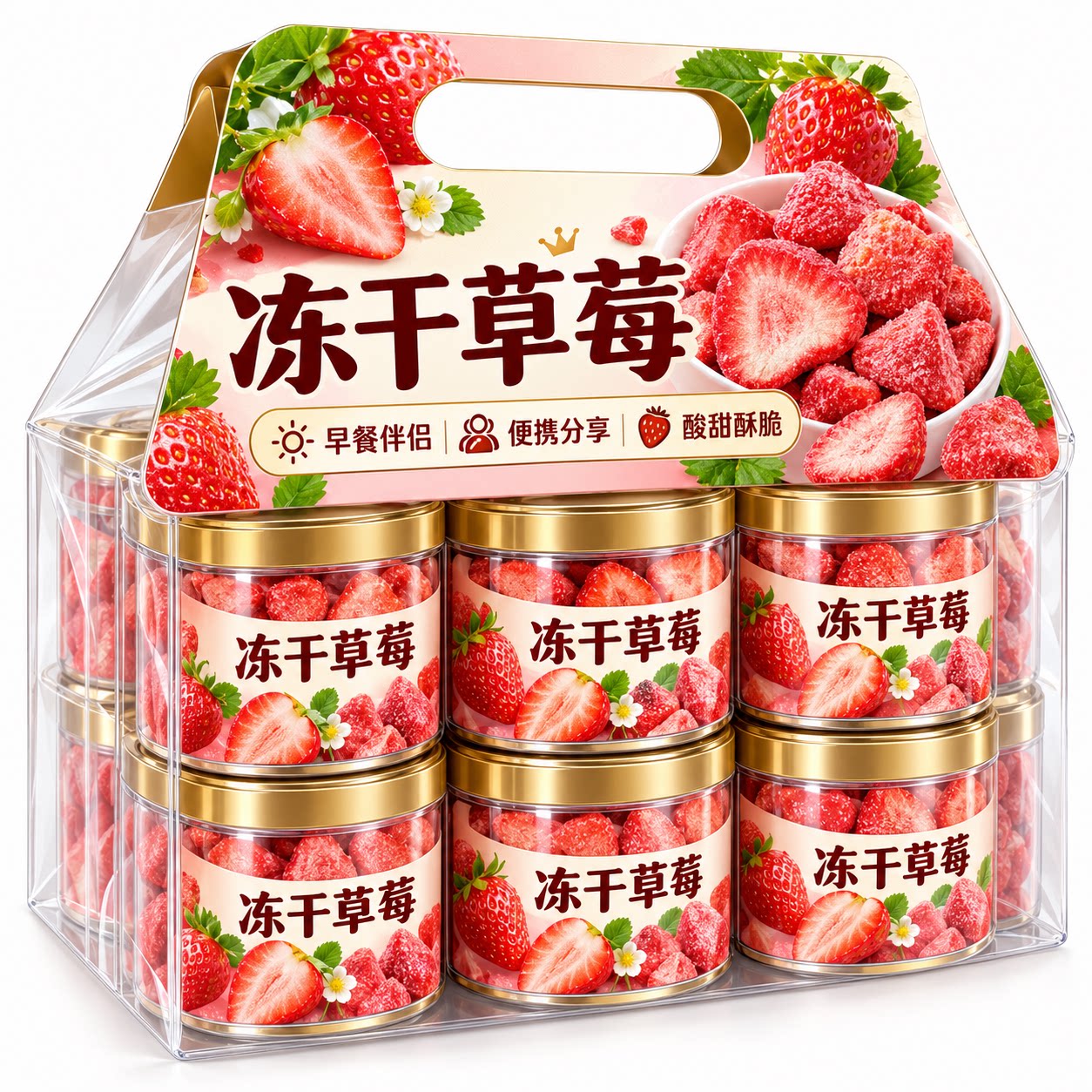 冻干草莓脆水果干独立包装罐装雪