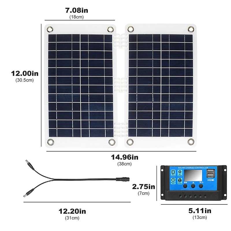 16W 50W 100W 12V/5V太阳能板充电器充12V电瓶手机充电器半柔性