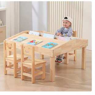 幼儿园早教儿童图书馆阅读室实木阅读桌绘本馆专用斜面学习课桌椅