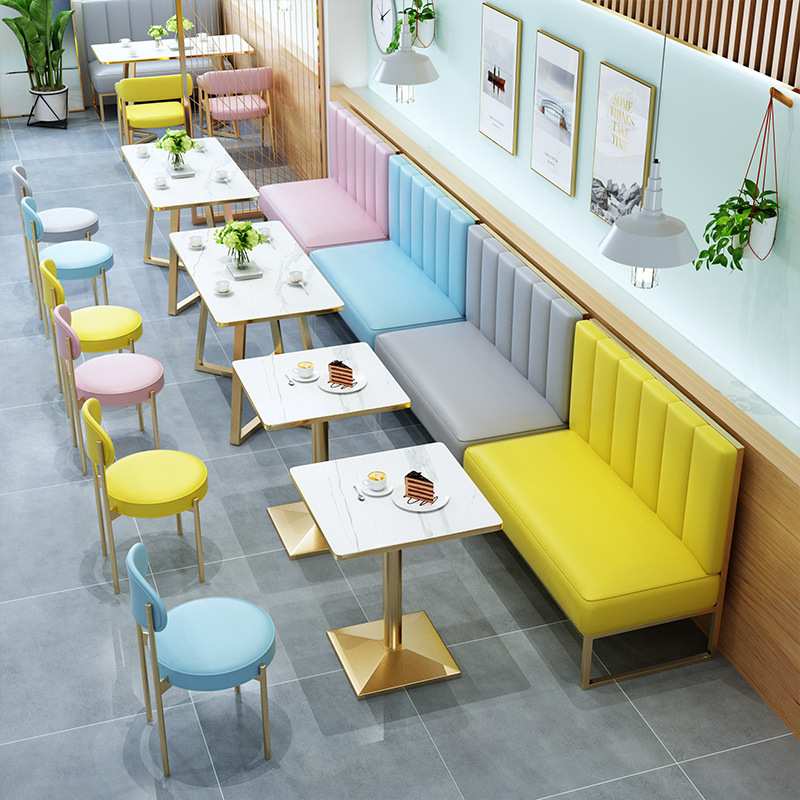 网红金色铁艺卡座沙发椅奶茶店咖啡馆餐厅汉堡小吃店酒吧桌椅组合