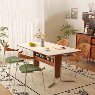 「木集」法式岩板餐桌长方形桌布伦特复古小户型中古风家用餐桌