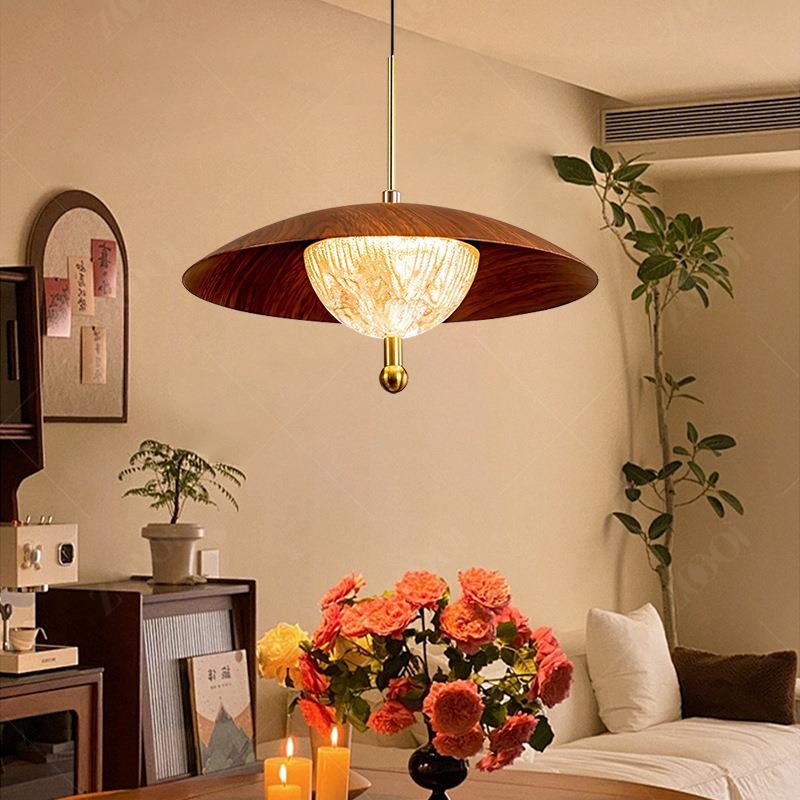 中复古风餐厅吊灯胡桃木色智能触摸星河餐桌吧台灯咖啡酒店饭厅升