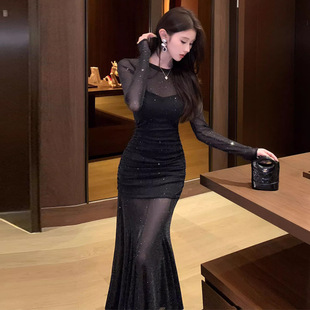 8569欧美东南亚2026女装气质辣妹亮闪闪修身鱼尾裙连衣裙