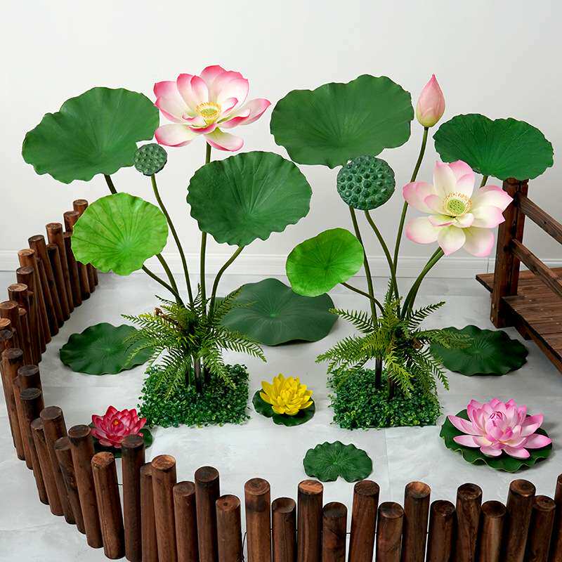 荷花仿真花手感假荷叶中式水池装饰造景芦苇绿植景观舞蹈摆设道具