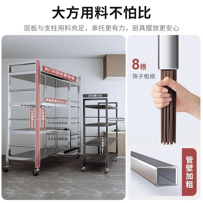 书桌旁小推车不锈钢置物架落地多层菜架收纳架多功能厨房储物架子