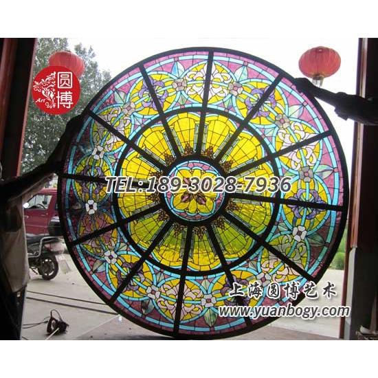 彩色玻璃精美屏风天津丽水园别墅意彩绘玻璃穹顶