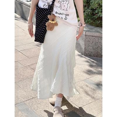 白色不规则半身裙女夏季新款胖妹妹mm遮胯显瘦中长款a字鱼尾裙子
