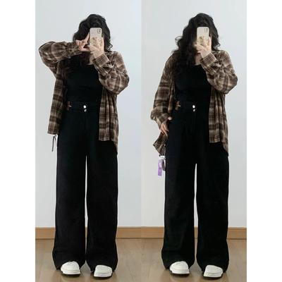 大码女装胖mm黑色直筒牛仔裤女夏季新款裤子宽松显瘦百搭阔腿女裤