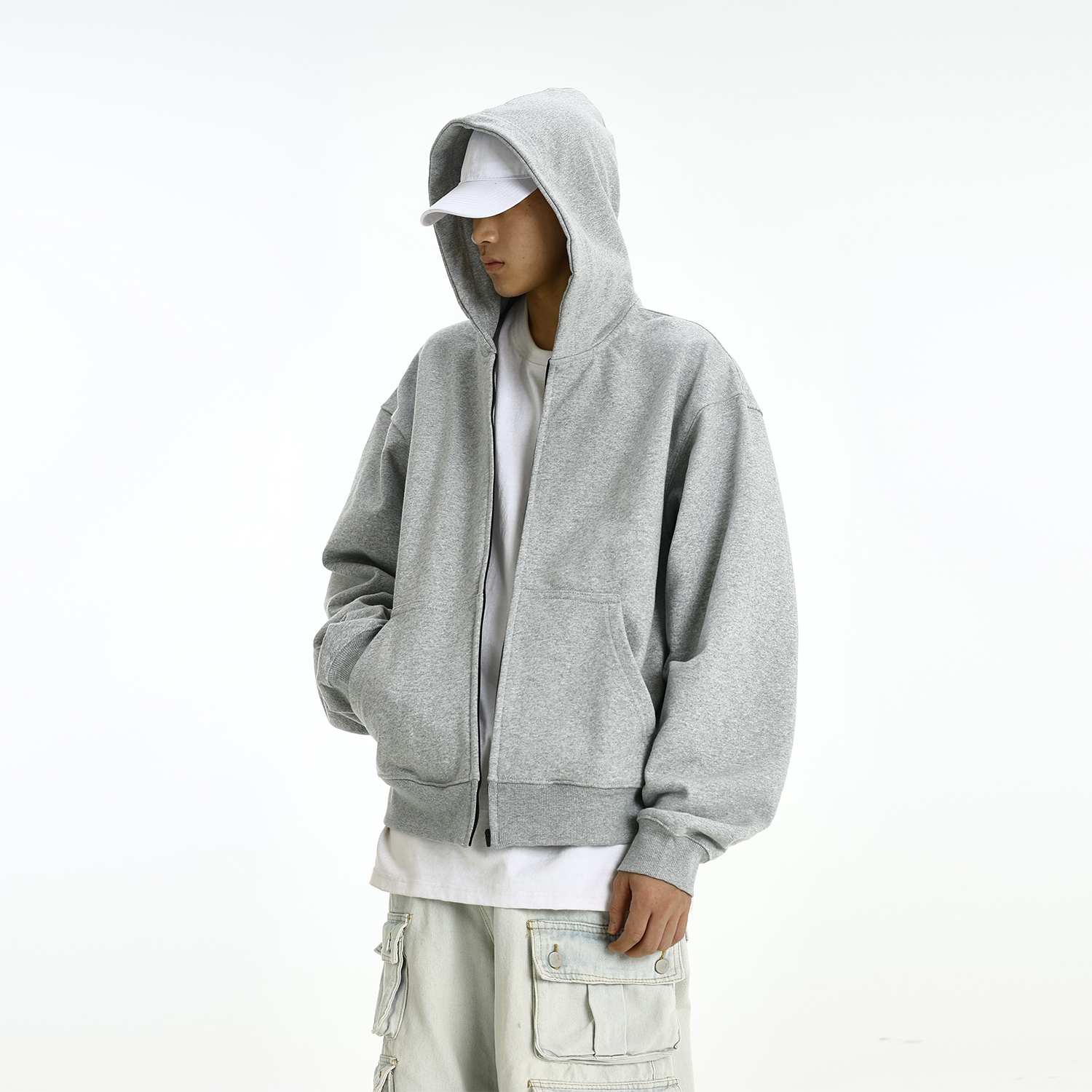 春秋cleanfit灰色连帽卫