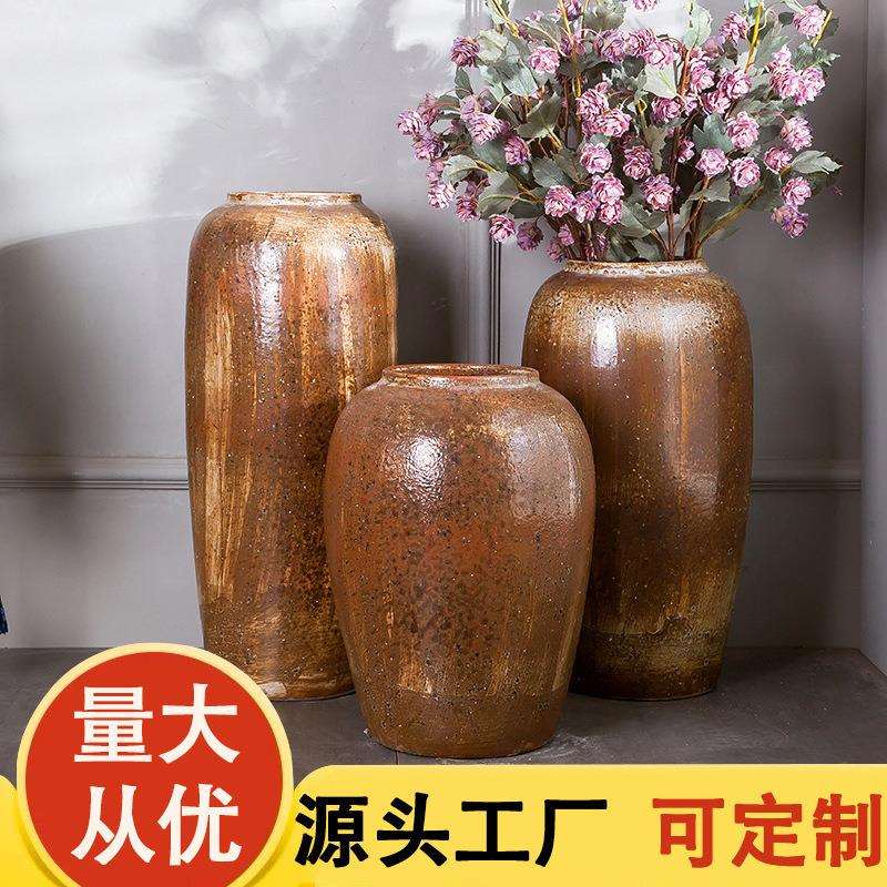 景德镇陶瓷地中海摆件三件套简约家居客厅插花摆件陶罐落地工艺品