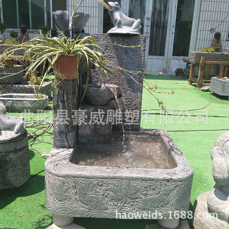 供应石雕喷泉大理石流水摆件青石雕刻喷泉室内水景摆件复古