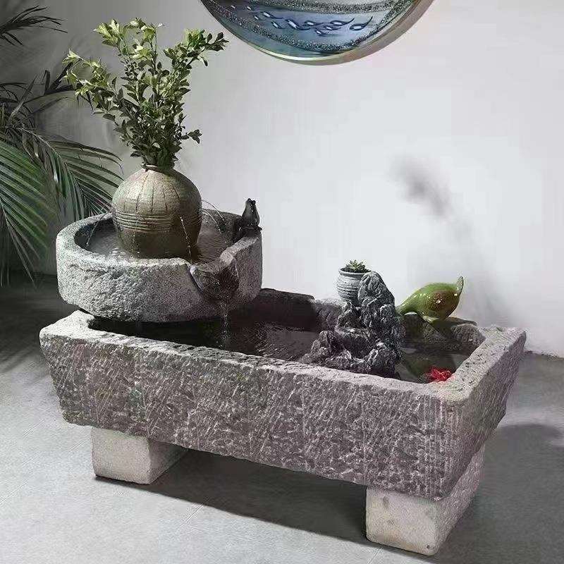 石头水槽流水老石槽花盆摆件花园装饰景观石缸鱼缸老石头养鱼池