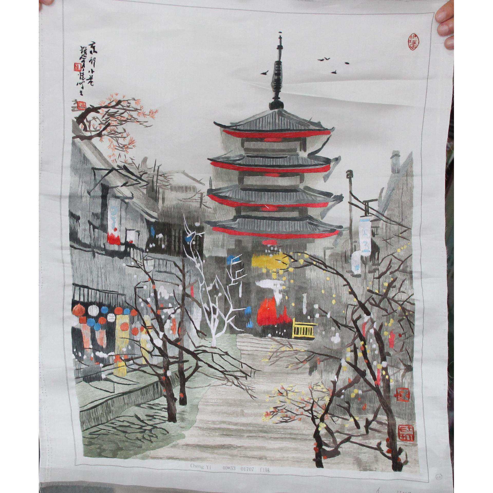 长期供应苏绣装饰画客厅书房办公室挂画苏州手工刺绣未装裱水乡