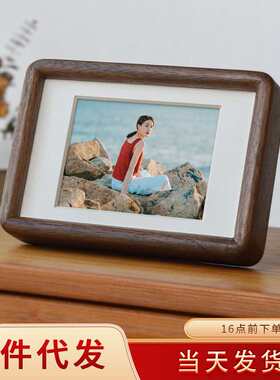 北美黑胡桃木榫卯圆角相框D款摆台实木六八十寸A4 A3原木画框摆件