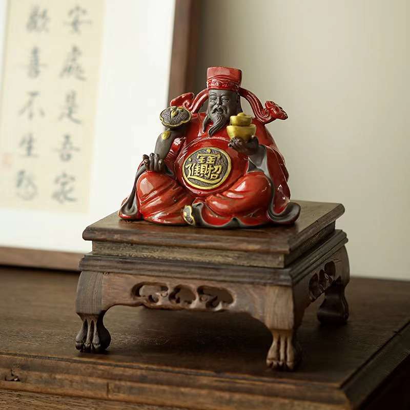 源头厂家财神爷陶瓷招财摆件客厅办公室供奉精致装饰品工艺品