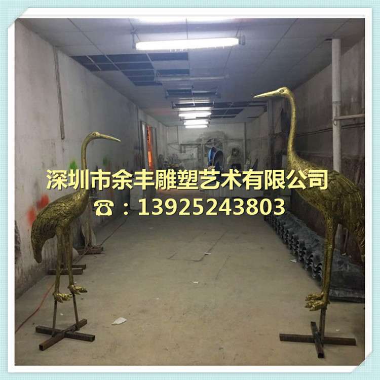 水景玻璃钢动物仙鹤雕塑仿古铜鸟火烈鸟古风立体立体装饰仿古铜雕