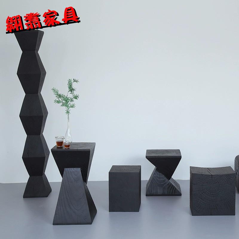 民宿茶室服装店装饰摆件碳化木墩边几创意凳子矮凳实木根雕树墩