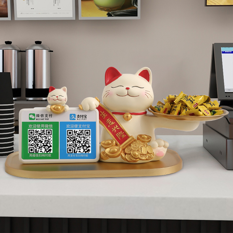 速发招财猫收钱二维码摆件新店开业大吉礼物店铺收银前台发财猫装