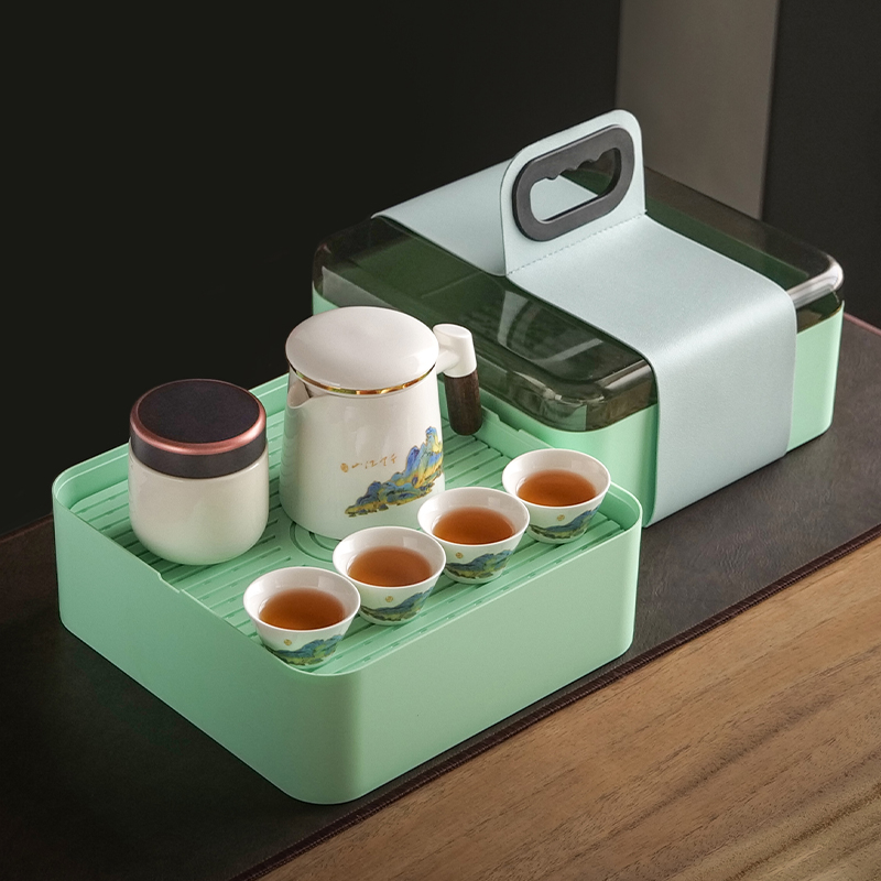 旅行茶具套装陶瓷办公杯一壶四杯户外露营随行便携包日式泡茶杯礼