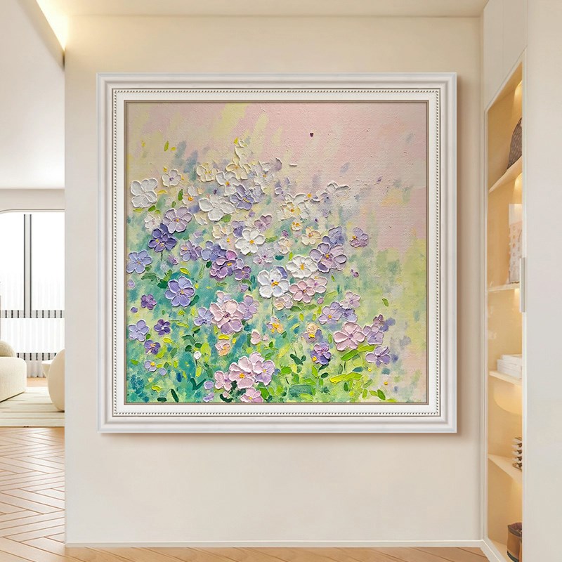 抽象立体花卉客厅装饰画奶油风现代简约肌理手绘油画植物玄关挂画图片
